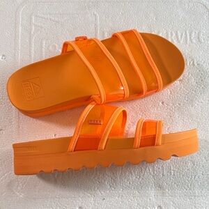 Reef Women's Neon Orange Triple-Strap Slide Sandals